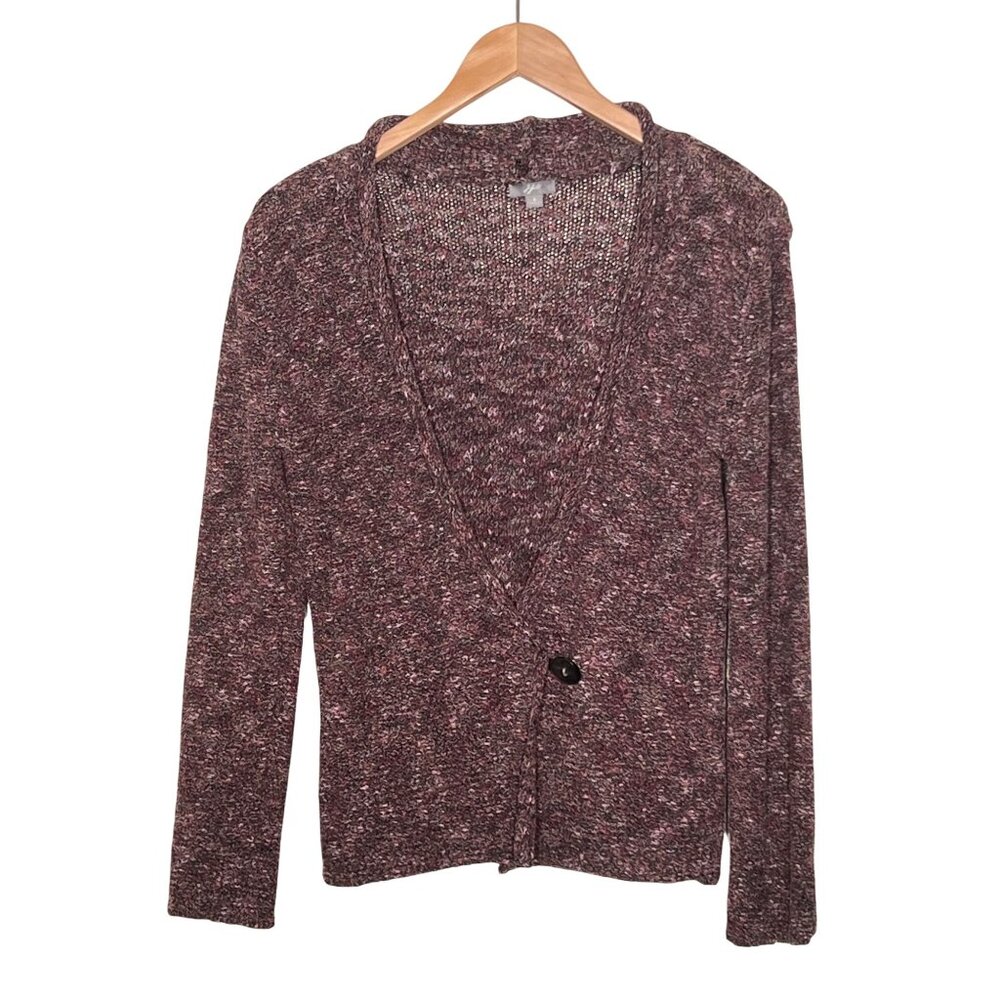 J. Jill Womens S Marbled Knit V-Neck Cardigan Sweater  Single  Button Closure